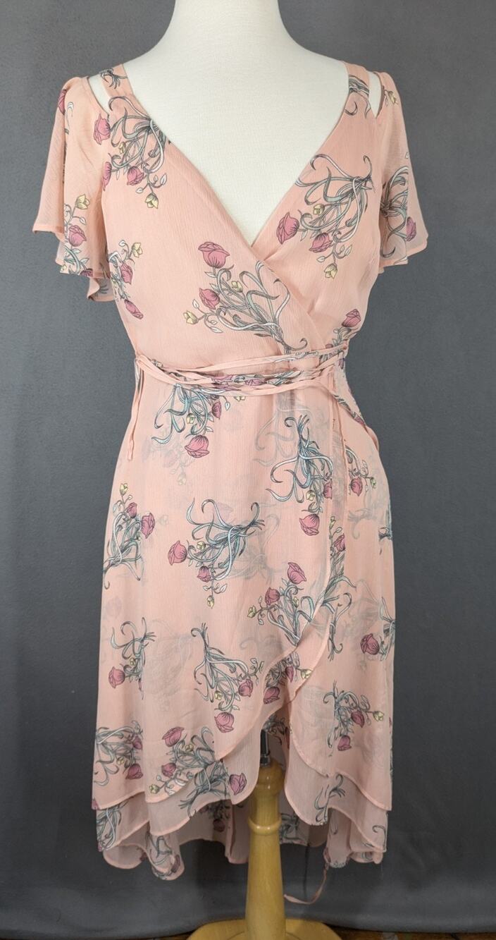 Disney Beauty And The Beast Dress Womens Medium Pink Floral Off Shoulder